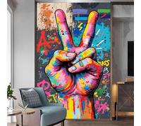 Carta da parati autoadesiva rimovibile, motivo graffiti, segno della pace con sfondo colorato, per soggiorno, camera da letto, negozio, ufficio, bambini