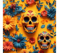 Carta da Parati Autoadesiva Scheletro 50×300CM Motivo Floreale Colorato A Forma Di Teschio Carta da Parete Vintage Pellicola Decorativa per Mobili in PVC Vinile Soggiorno Camera Adesiva da Parete