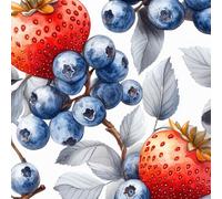 Carta da Parati Autoadesivo Tema Frutta Impermeabile Con Supporto Adesivo Fragole Mirtilli Foglie Grigie Bianche Adesiva per Muro Soggiorno Bagno Camera Decorativi Carta Adesiva Mobili 45X2000CM