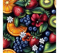 Carta da Parati Autoadesivo Tema Frutta Impermeabile Con Supporto Adesivo Mirtilli Fragole Arance Kiwi Fiori Foglie Adesiva per Muro Soggiorno Bagno Camera Decorativi Carta Adesiva Mobili 45X200CM