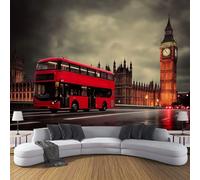 Carta Da Parati Autobus A Due Piani Sulla Strada 350×256Cm Carta Da Parati In Tessuto Di Seta Foto Surrealiste Moderne Decorazione Soggiorno Camera De Letto Sala Ufficio Grigio