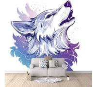 Carta Da Parati Bambini Lupo Carta da Parati Panoramica 3D Tema Del Lupo Dipinto Da Sogno 200×140 cm Murale Decorazione Della Parete Soggiorno Fotomurali Camera De Letto Sala Ufficio