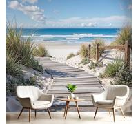 Carta Da Parati Bellissime Dune Sabbia In 3D, Spiaggia Oceanomurale, 300×210Cm Ristorante Soggiorno Tv Parete Camera Letto Decorazione Della Parete Murali, Blu