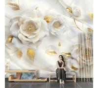 Carta Da Parati Bianco Oro Floreale Seta 3D Soggiorno Murale Carta Da Parati Sfondo Adesivi Murali Camera Da Letto Della Parete Di Arte