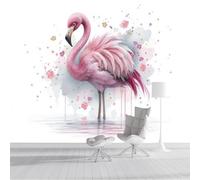 Carta Da Parati Bianco Rosato Dipingi I Fenicotteri Effetto 3D 250X170Cm Fotomurale Cucina Murales Xxl Poster Gigante Casa Animali Ad Acquerello Per Soggiorno Camera Da Letto Corridoio Sala Da Pranzo