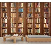 Carta da Parati Biblioteca 150x105 cm Fotomurale da Parete Scaffale Tessuto di Seta Carta Parati 3D Adesiva Muro Decorazione per Camera da Letto Soggiorno A-7235