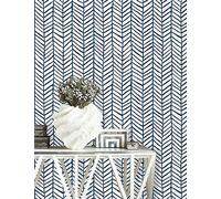 Carta da Parati Blu,44.5 x 500cm Carta da Parati Adesiva Geometrica Bianca e Azzurra Parato Adesivo per Parete Righe Blu Strisce Pellicola Adesiva per Mobili,Camera da Letto,Soggiorno,Bagno,Cucina