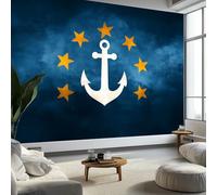 Carta da parati blu a tema nautico con ancora e stelle, carta da parati in tessuto non tessuto di alta qualità, decorazione da parete per camera da letto, soggiorno, 400 x 280 cm, poster su carta