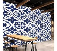 Carta da Parati Blu Bianco Fiori Consistenza 400 x 280 CM, 3D Stile Cinese Fotomurali in TNT Murale, Opaco Poster Gigante Wallpaper per Camera da Letto Soggiorno Parete di Sfondo TV Studio Hotel