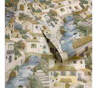 Carta Da Parati Blu Verde Texture Dipinta Scena Edifici Italiani Holden 14281