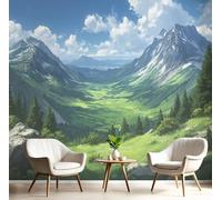 Carta Da Parati Blu-Verde Valli Di Alta Montagna Effetto 3D 200X140Cm Fotomurale Cucina Murales Xxl Poster Gigante Design Casa Scenario Fantasy Per Soggiorno Camera Da Letto Corridoio Sala Da Pranzo