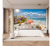 carta da parati camera da letto 350x260cm Costa Delle Conchiglie carta da parati geometrica Set di pannelli 3D su tela senza cuciture, ideale per l’ingresso o sala d’attesa EB24-563