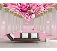 Carta Da Parati Camera Da Letto Carta Da Parati Murale Con Rose Rosa Per Camera Da Letto 200 × 140 Cm Murale Floreale Panoramico 3D Con Colonne Europee Da Fotografica In Tessuto Non Te