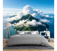 Carta Da Parati Camera Da Letto Carta Da Parati Murale In Tessuto Non Tessuto 150 × 105 Cm Paesaggio 3D Panoramico Di Isola Tropicale E Montagna Con Cielo Blu E Nuvole Decorazione Murale Di Dimensi
