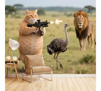 Carta Da Parati Camera Da Letto Commedia Struzzo, Carta Da Parati Camera Da Letto Moderna Animale Divertente 300X256cm Per Camera Da Letto Soluzione Di Rinnovamento Rapida Senza Odore Stesura