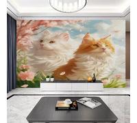 Carta da Parati Camera da Letto Fiore Rosa Gatto Carta da Parati Bambini Adulto Tissu Removable Senza Colla Facile da Installare Decorazione Murale per Soggiorno Ufficio 190x148cm