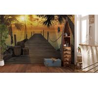Carta da Parati Camera da Letto Gigante Murale Tropicale Pirata Isola 368x254cm