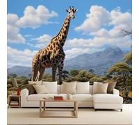 Carta da Parati Camera da Letto Giraffa Africa Prateria Animali Fotografica 3D 100x70 cm Fotomurali Non Tessuto Opaco Murales Per Soggiorno Ufficio Camera Ragazzi Muro di Sfondo Decor da Parete