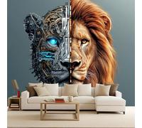 Carta da Parati Camera da Letto Leone Animale Meccanico Stile Fotografica 3D 100x70 cm Fotomurali Non Tessuto Opaco Murales Per Soggiorno Ufficio Camera Ragazzi Muro di Sfondo Decor da Parete