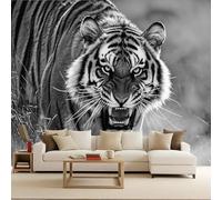 Carta Da Parati Camera Da Letto Moderna Tigre bianca e nera Carta Parati Animale retrò 300x256cm Poster wallpaper gigante murale moderno decorazione parete d’accento camera salotto bambini