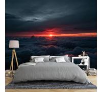 Carta Da Parati Camera Da Letto Murale Da Parete Con Tramonto E Nuvole Rosse 450 × 315 Cm Murale Panoramico 3D Con Cielo Drammatico Carta Da Parati In Tessuto Non Tessuto Grande Paesaggio Nuvoloso