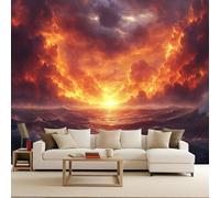 Carta Da Parati Camera Da Letto Tramonto Sul Mare, Carta Da Parati 3D Tramonto Fuoco Nuvole 200X140Cm Murale Decorativo Per Camera Bambini Design Creativo Parete D’Accento Salotto Camera
