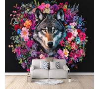 carta da parati cameretta 250x180cm Bellissimo Lupo Tra I Fiori carta da parati Arte murale moderna su tela pittorica, senza cuciture, perfetta per open space EB24-9142