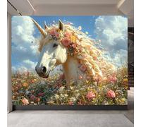 carta da parati cameretta 250x180cm Gnu Bianco Tra I Fiori carta da parati Arte murale moderna su tela pittorica, senza cuciture, perfetta per open space EB24-9607