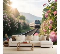 carta da parati cameretta 250x370cm Fiori Del Treno carta da parati floreale Stampa 3D su tela effetto olio senza interruzioni, per salotto o stanza degli ospiti EB24-3839
