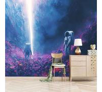carta da parati cameretta 250x420cm Astronauta Con Fiori Colorati carta da parati soggiorno Composizione murale senza wallpaper, su tela senza giunture, per loft o studio EB24-3536