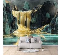 carta da parati cameretta 500x280cm Picco Delle Cascate Dorate carta da parati tessuto non tessuto Stampa murale senza cuciture visibili, su tela artistica, ideale per home office EB24-2962