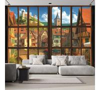 Carta da Parati Campagna Francese Fotografica effetto 3D Architettura Medievale Poster Gigante Murale Decorazione per Soggiorno, Camera da Letto, Tv Parete 200x140cm
