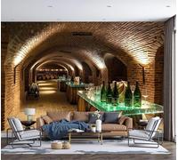 Carta da parati Cantina vinicola tradizionale con Barili, bottiglie e bicchieri, 200x140cm - Murale decorativo XXL, murale Seta decorazione da muro per camera da lettoMarrone