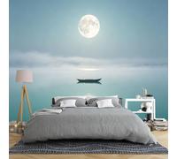 Carta Da Parati Carta Da Parati Murale Con Luna E Oceano Per Camera Da Letto Paesaggio Marino Con Barca Decorazione Murale 450 × 315 Cm Carta Da Parati In Tessuto Non Tessuto Con Tema Natura Per So