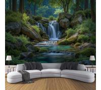 Carta da parati Cascata Piante Tropicali 300x210cm Fotomurali in Seta Foresta Thailandese XXL Poster Gigante Design Decorazione da Muro per Soggiorno Camera Da Letto Ufficio Cucina, Verde Scuro