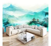 Carta Da Parati Cinese 350 x 256 cm, Acquerello Montagne Architettura moda carta da parati non tessuta, Blu Murale Soggiorno Camera Da Letto Sala Ufficio Cucina Camera dei Bambini