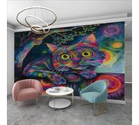 Carta da Parati Circolo Gatto Viola Carta da Parati Bambini Camera da Letto Soggiorno Cucina TV Sfondo Tessuto di Seta Decorazione Senza Colla Facile da Installare 350x240cm