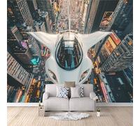 Carta da Parati Città Astronave 150 x 105 CM, 3D Futurismo Fotomurali in TNT Murale, Opaco Poster Gigante Wallpaper per Camera da Letto Soggiorno Parete di Sfondo TV Studio Hotel