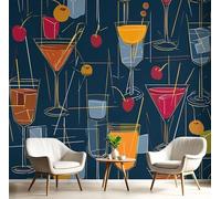Carta da parati Cocktail Retrò, 200x140cm Fotomurali in Seta Moderno Di Metà Secolo Decorazione da Muro XXL Poster Gigante Design per Ufficio TV Sfondo, Marina