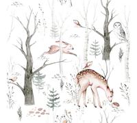 Carta da parati con animali, 44,5 x 300 cm, per carta da parati rimovibile con gufo, cervo sika, uccello, coniglio, impermeabile, in vinile, per casa, camera da letto, armadi e cucina