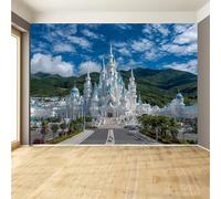 Carta da parati con castello bianco incantato, fiaba, architettura, dimensioni personalizzate, autoadesiva, rimovibile, per la camera dei bambini