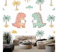 Carta da parati con dinosauri in stile cartone animato e palme da cocco, effetto 3D, in tessuto non tessuto, ideale per soggiorno, cucina, camera da letto e cameretta dei bambini, 430 cm x 300 cm.