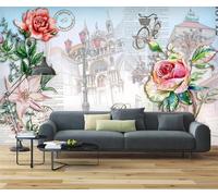 Carta da parati con fiori dipinti a mano ad acquerello, sfondo retrò, soggiorno, camera da letto, caffetteria, murale, 3D, 400x280cm