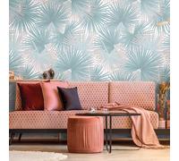 Livingwalls Travel Styles - Carta da parati in tessuto non tessuto, effetto foglia, colore: blu e beige, per diversi ambienti, 1,59 m x 2,80 m