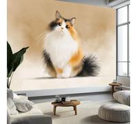 Carta da parati con immagine di gatto dei cartoni animati, 200 x 140 cm, grande sfondo per TV, decorazione murale beige per soggiorno, camera da letto, poster artistico di lusso, rivestimento murale