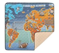 Carta da parati con mappa del mondo in stile graffiti con elementi sportivi, tappetino da gioco per bambini in morbida schiuma, per interni ed esterni, impermeabile, tappetino per gattonare i bambini