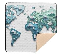 Carta da parati con mappa del mondo, morbida e spessa, tappetino da gioco per interni ed esterni, imbottito in un unico pezzo, per bambini, 127 x 127 cm