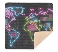 Carta da parati con mappamondo in stile graffiti al neon e pieghevole, per interni ed esterni, atossica, per bambini, bambini, 127 x 127 cm