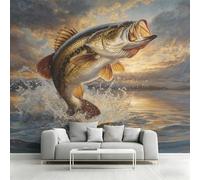 Carta da parati con pesca al persico, gialla e grigia, per camera da letto, caccia, pesce persico, carta da parati fotografica rustica per soggiorno, carta da parati in tessuto non tessuto, decorazion