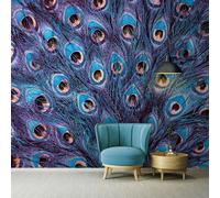 Carta Da Parati Con Piume Di Pavone 368X254Cm Murale Viola Blu Non Tessuto
